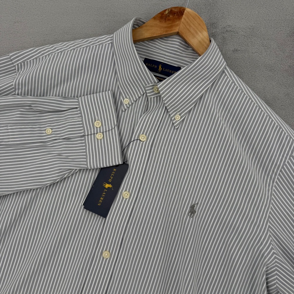 Polo Ralph Lauren Button Down Shirt Mens XL Performance Grey Striped New